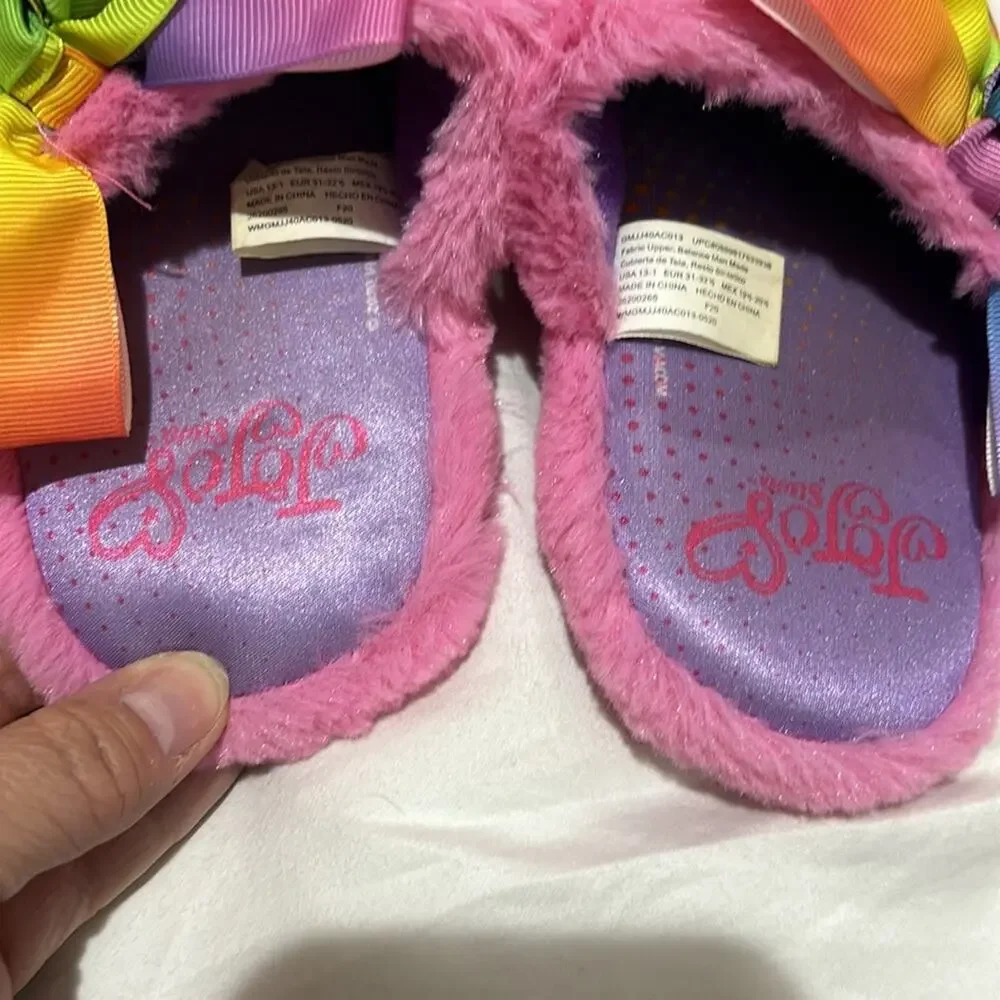 Rainbow slippers 13/1 worn once bows and glitter soft furry rubber soles